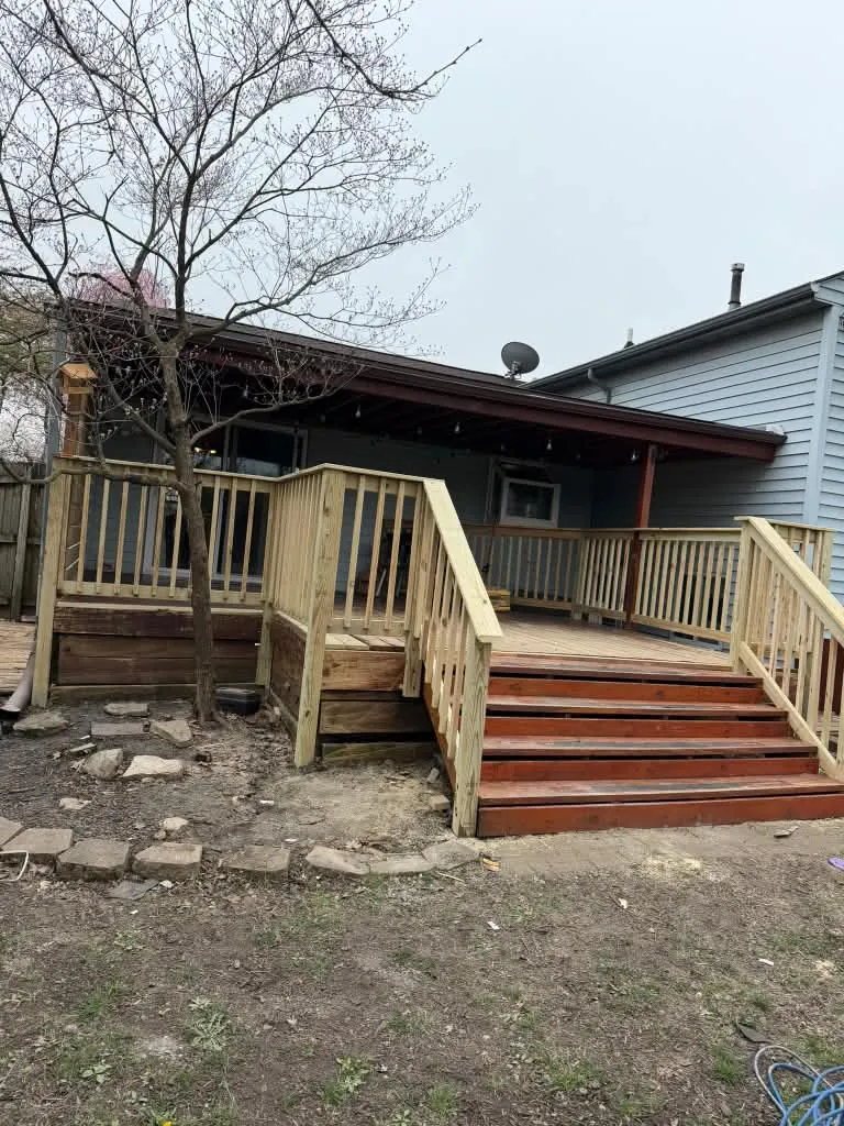 Backyard deck stairs before the upgrade